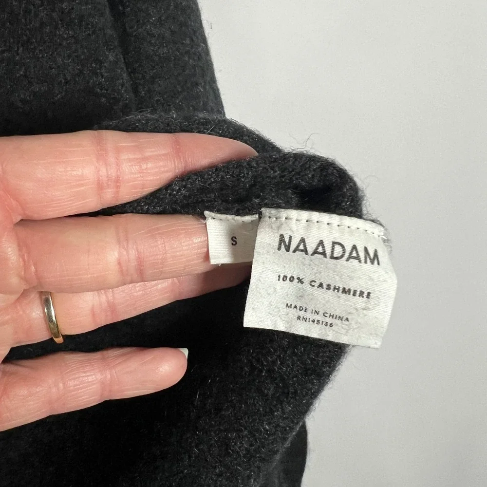 Naadam Sweater‎ Women Small Charcoal Gray Distressed V-Neck Long Sleeve Cashmere